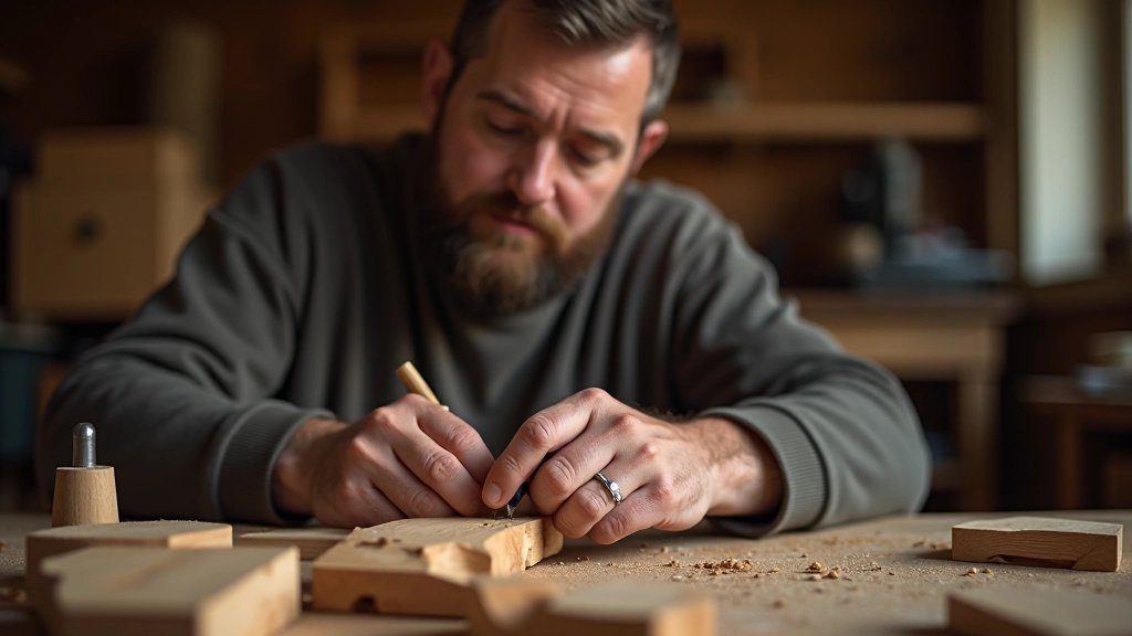 Master woodcarver working on traditional Lithuanian kryždirbystė cross carving with detailed hand tools