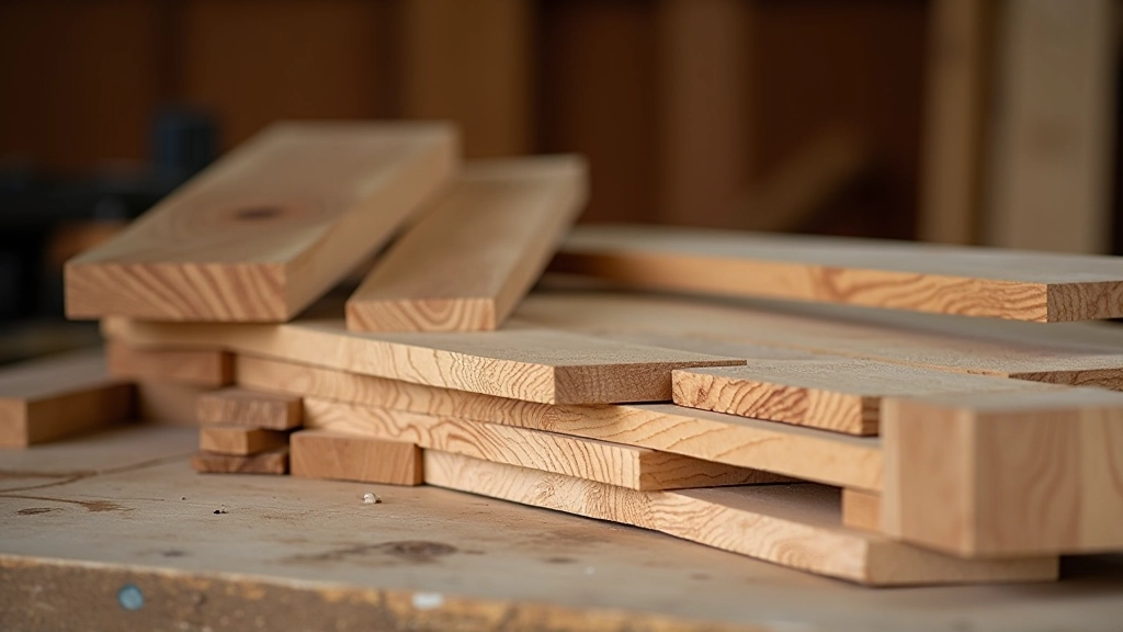 Selection of Baltic timber planks and wood samples from local Lithuanian medienos suppliers displayed in workshop