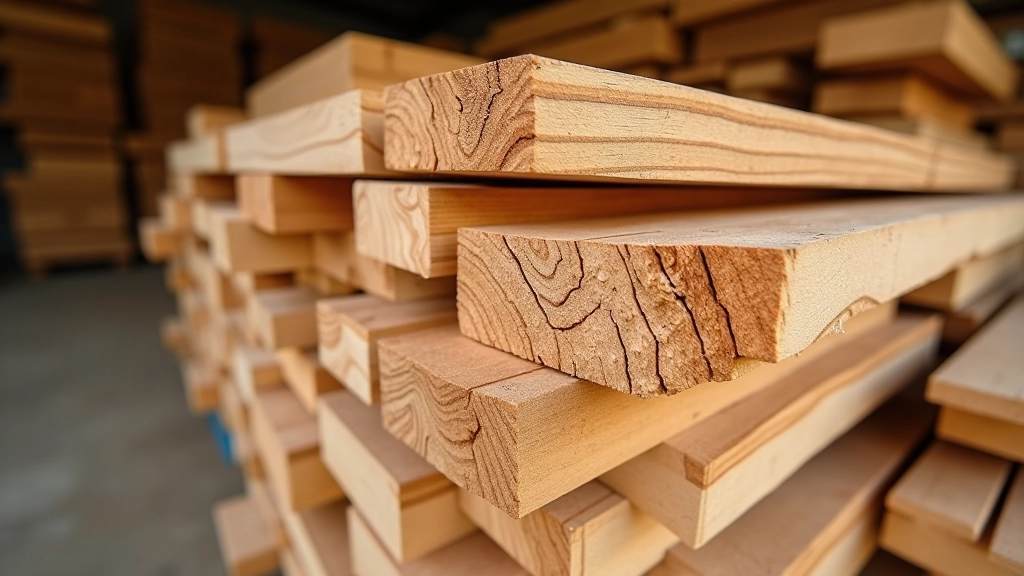 Freshly milled Baltic timber boards stacked showing various wood grain patterns