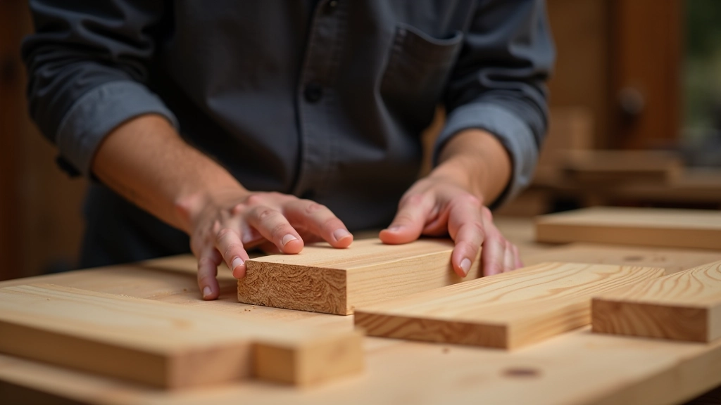 Master craftsperson selecting and preparing wood pieces for Lithuanian traditional carving project