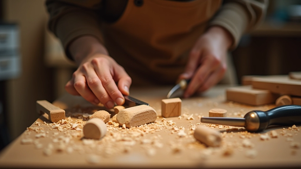 Traditional woodworking workshop with hand tools and wooden surfaces