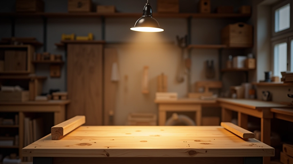 Well-lit workshop space with LED work lights mounted above workbench, creating bright and even illumination